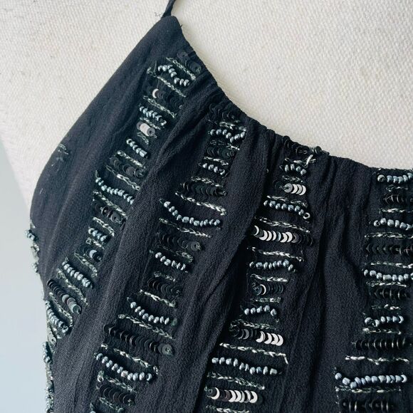 NWT MLV Mayren Lee Viray Beaded Shift Dress Halter Top Open Low Back Black M - Picture 3 of 9